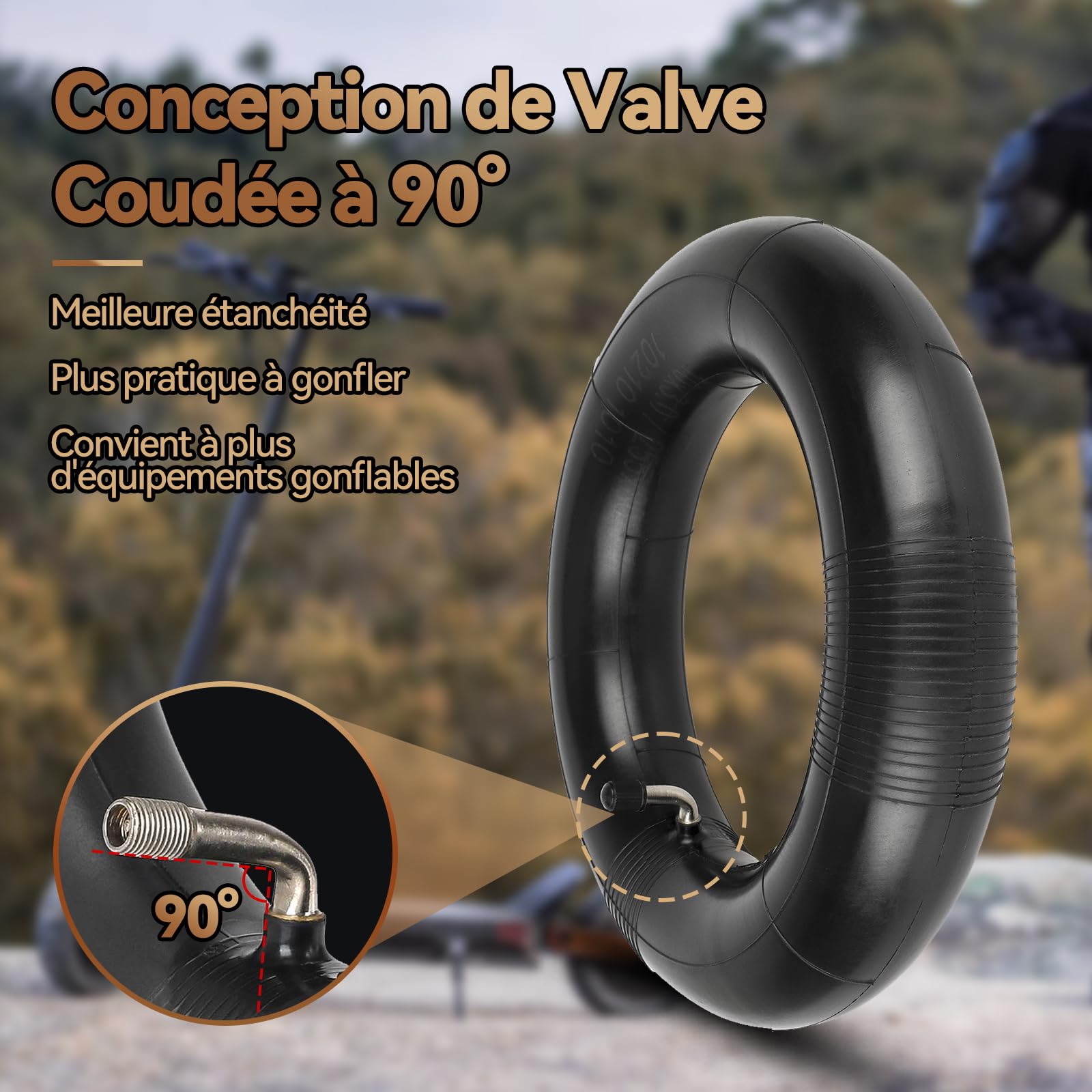 Chambre à Air 10x3.0 pour Trottinettes Électrique, Double Épaisseur Ultra, avec Valve Coudée à 90° – Pour Pneus Gonflables 255 x 80, 10x3 et 80/65-6, pour Kugoo M4/M4 Pro et Autres Modèles