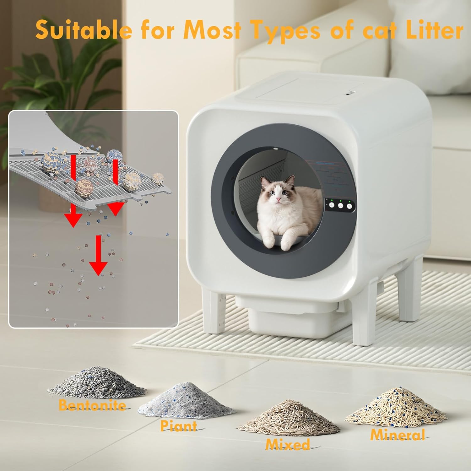 Automatic Cat Litter Box Self Cleaning,Large Capacity Self Cleaning Cat Litter Box Multiple Cats,with Odor Eliminator,Smart App Control,Safety Protection,for Large Cat,2 Roll of Garbage Bags,Black.