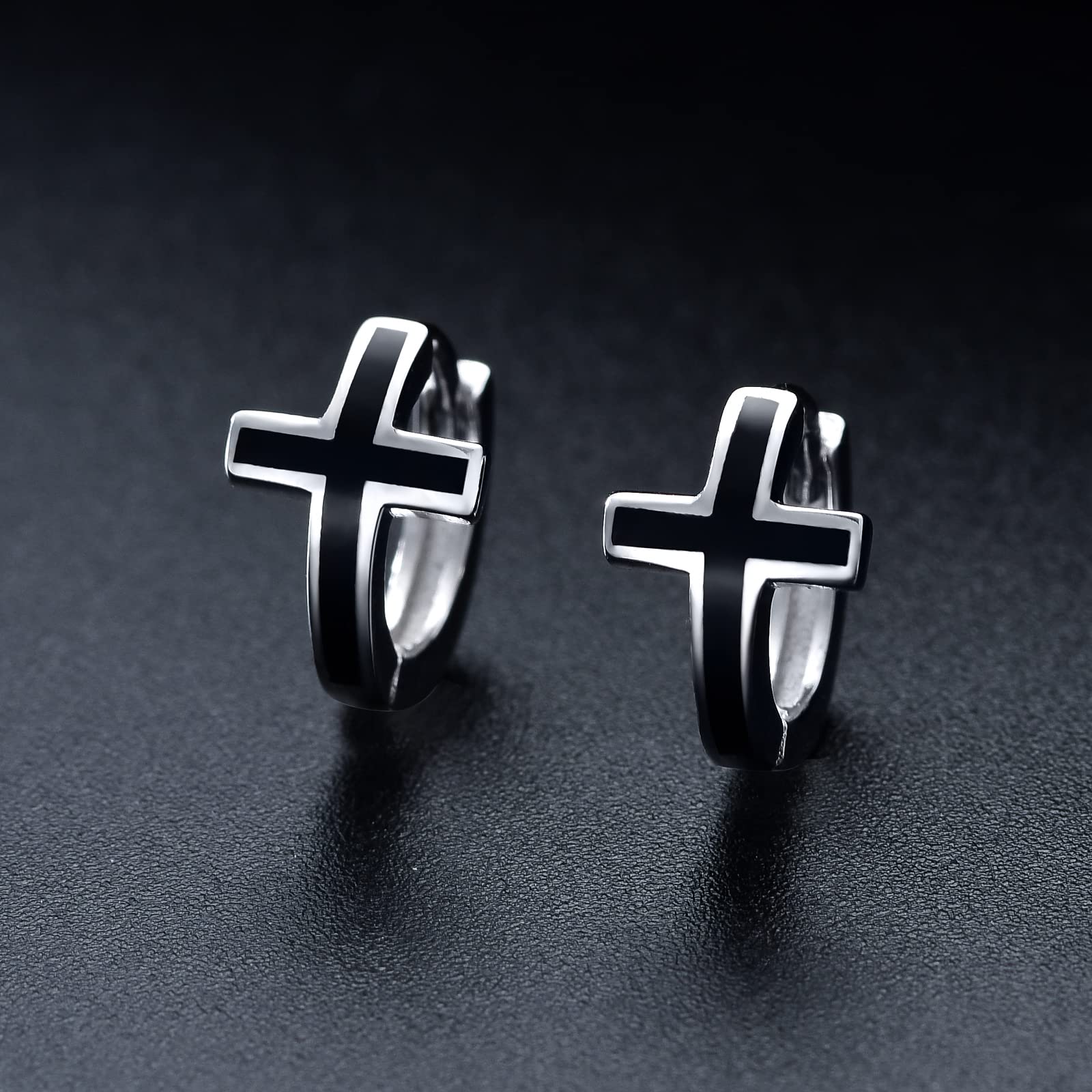 Kreuz Huggie Ohrringe aus Sterling Silber Hypoallergen Kreuz Creolen für Männer und Frauen