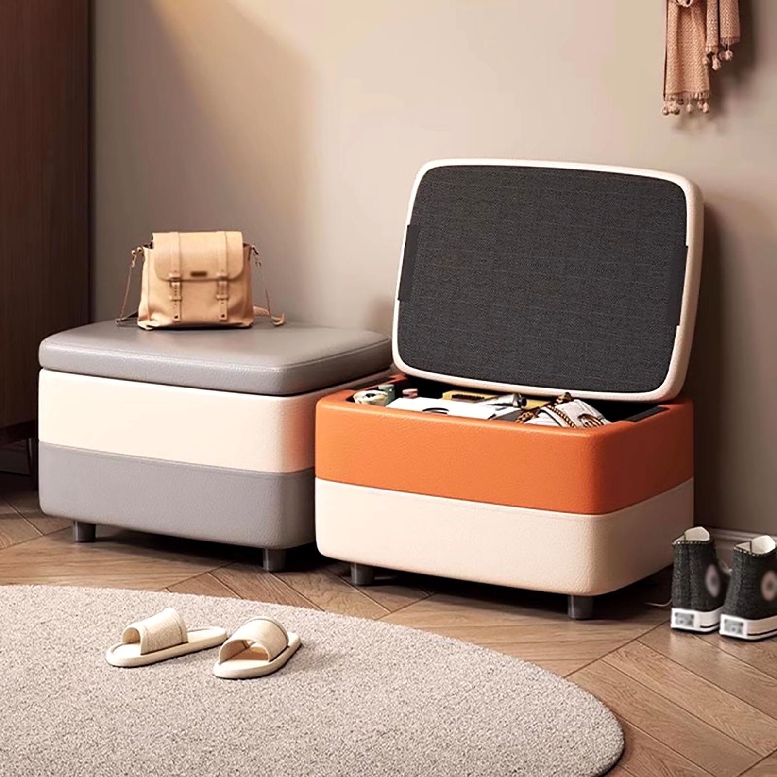 Sitzbank mit Stauraum, Ottomane mit Stauraum, 40 cm Eingangsbank, Trägt 90 kg, für Wohnzimmer, Schlafzimmer, Eingangsbereich(Brown)