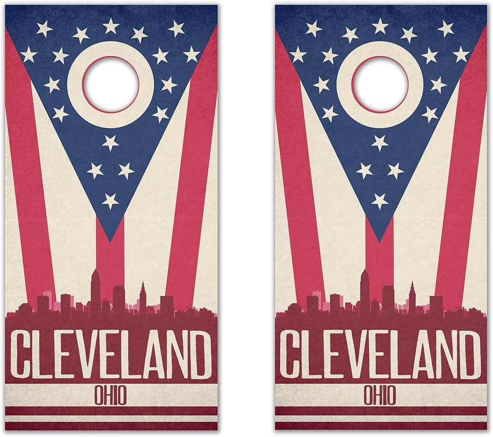 State Flag City Skylines Cornhole Decals - Cornhole Crew - ACA Regulation Size Cornhole Board Decals