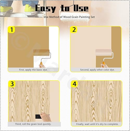 Miniatura 4 de Juego de herramientas de pintura de grano de madera MS6 MS17 MS18B Patrón de grano empítico de goma pintor de rodillos con mango, papel tapiz