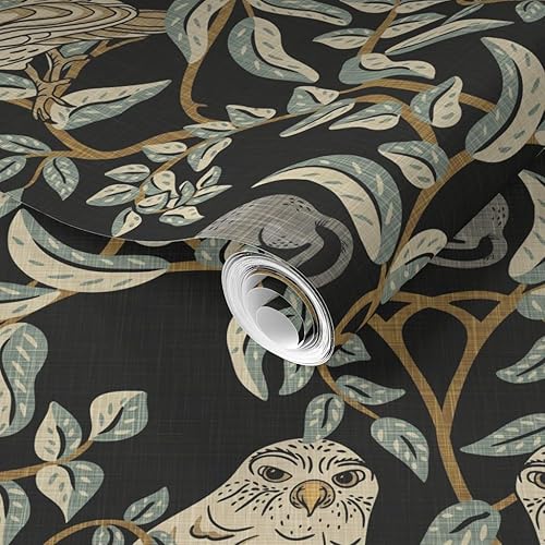 Miniatura 2 de Spoonflower Muestro de papel tapiz extraíble - Little Owl Damasco William Morris Farmhouse Arts and Crafts Birds of Prey - Papel tapiz de transición