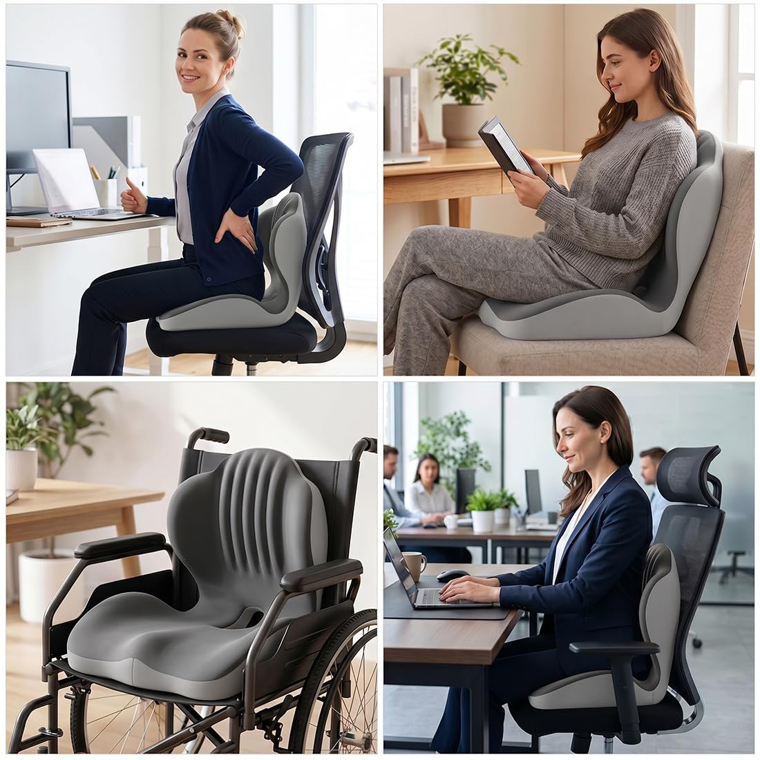 LOMUG Cojín ortopédico con respaldo, espuma viscoelástica en forma de L, cojín ergonómico de apoyo lumbar para ciática y coxis para silla de oficina, coche, hogar, oficina