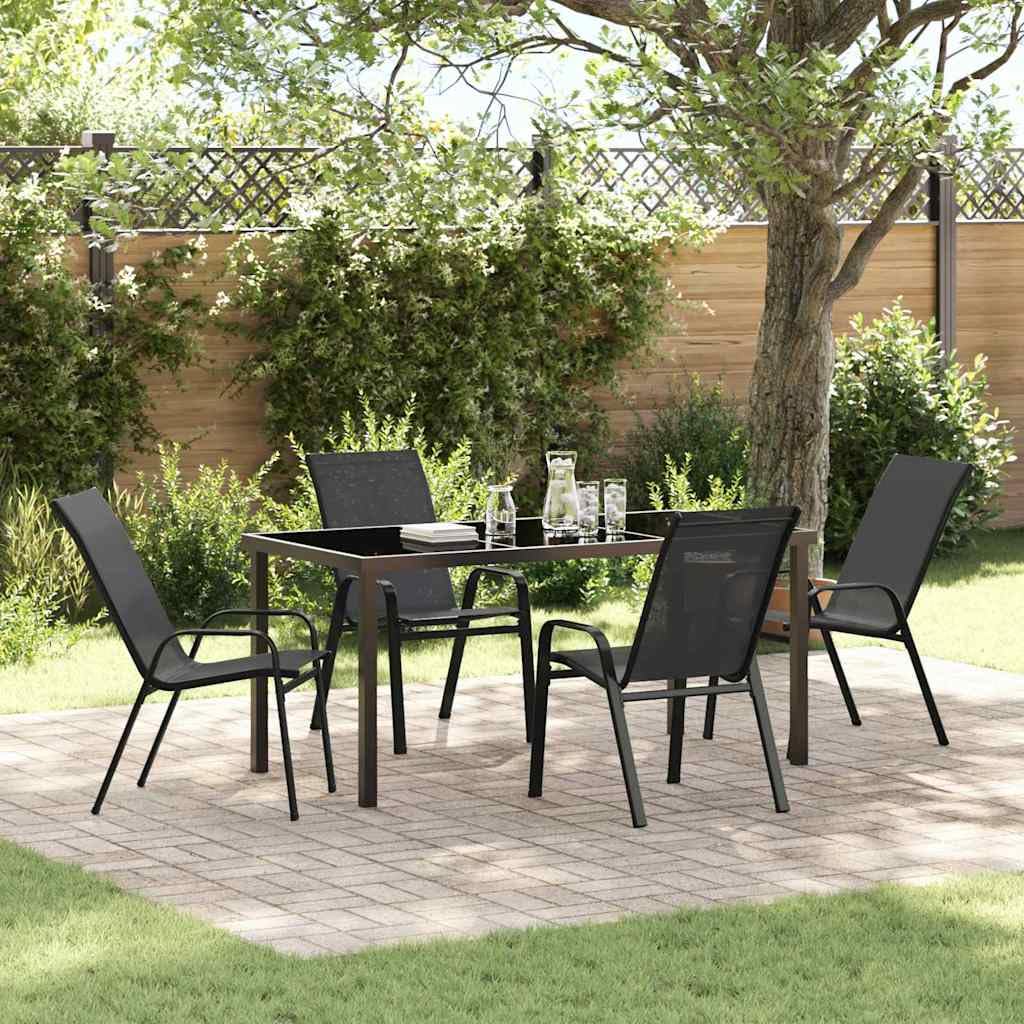 Salon de jardin facile d'entretien en acier noir table chaises