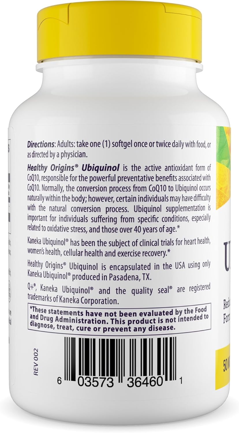 Healthy Origins Ubiquinol (Active Form of CoQ10), 50 mg - Kaneka Ubiquinol Supplements for Heart Health & Antioxidant Support - Gluten-Free & Non-GMO Supplement - 60 Softgels - Image 3