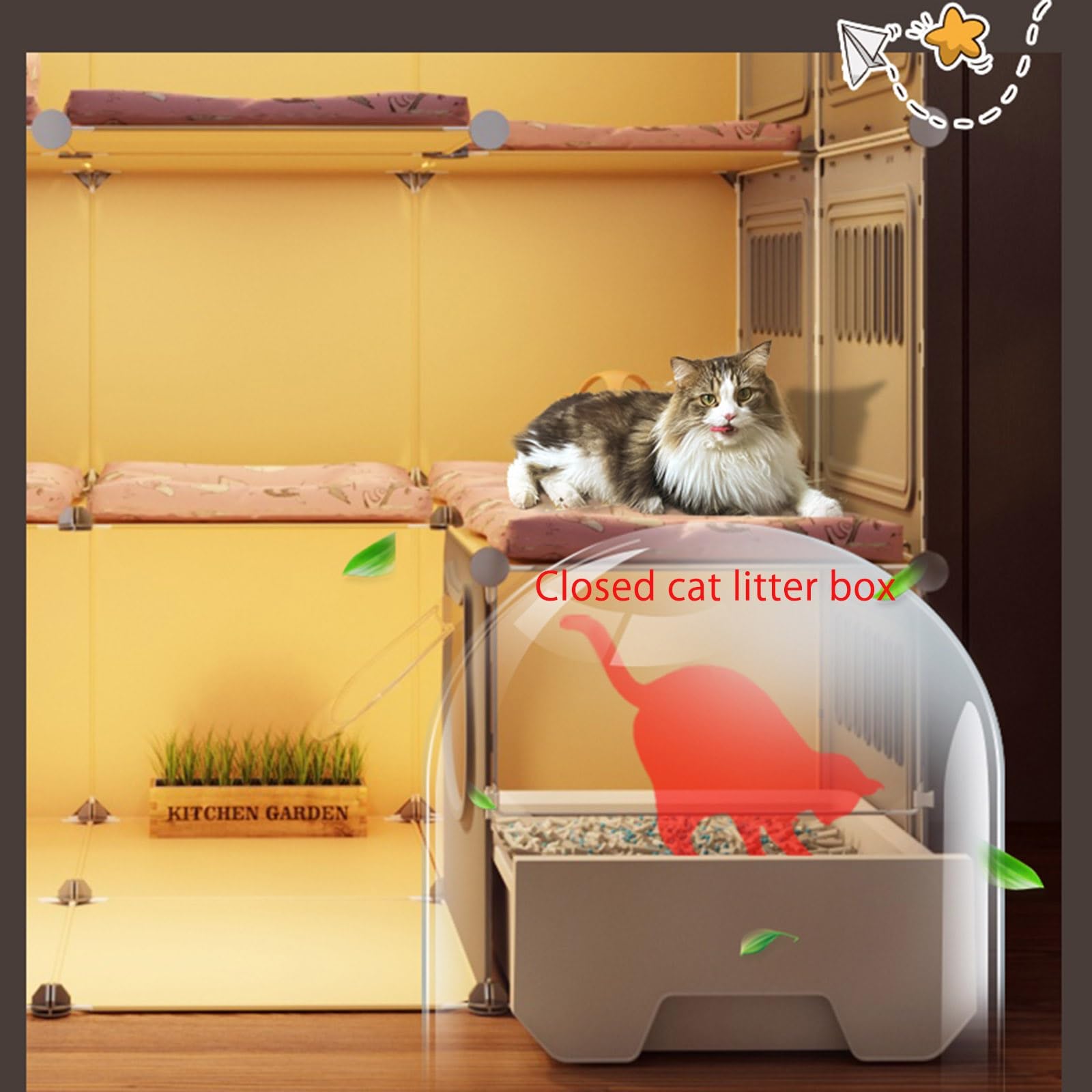 Katzenkäfig für den Innenbereich, zusammenklappbarer Haustierkäfig für Kleintiere, einfach zu montierende Katzenstreu mit Katzenklo