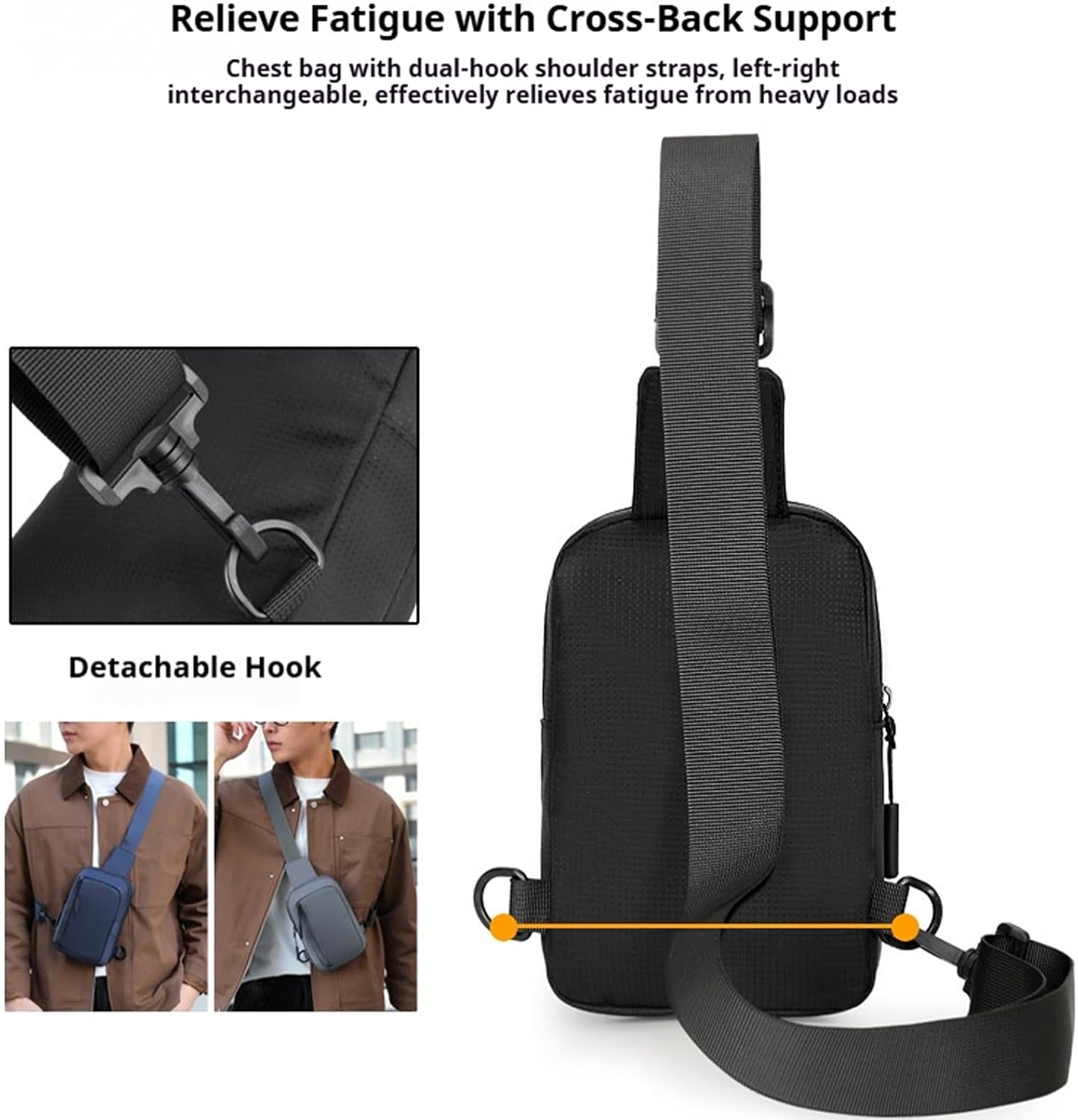 Mini Sling Bag for Men Women, Waterproof Crossbody Backpack, Lightweight Utility Chest Bag for Hiking Travel Sports (Black-S)