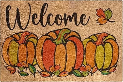 Miniatura 1 de Tapete de bienvenida con diseño de calabaza de otoño, para exteriores, para puerta delantera, hojas de arce, antideslizante, para casa de campo,