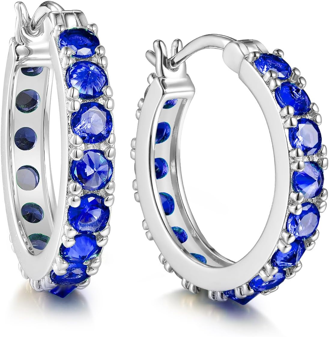 Moissanite/Sapphire/Ruby/Emerald Novelty Setting Earrings 20mm Small Chunky Hoops for Women, Solid 925 Sterling Silver with Gold Plated, Hypoallergenic Huggie Earrings, Anniversary Birthday Valentines Jewelry