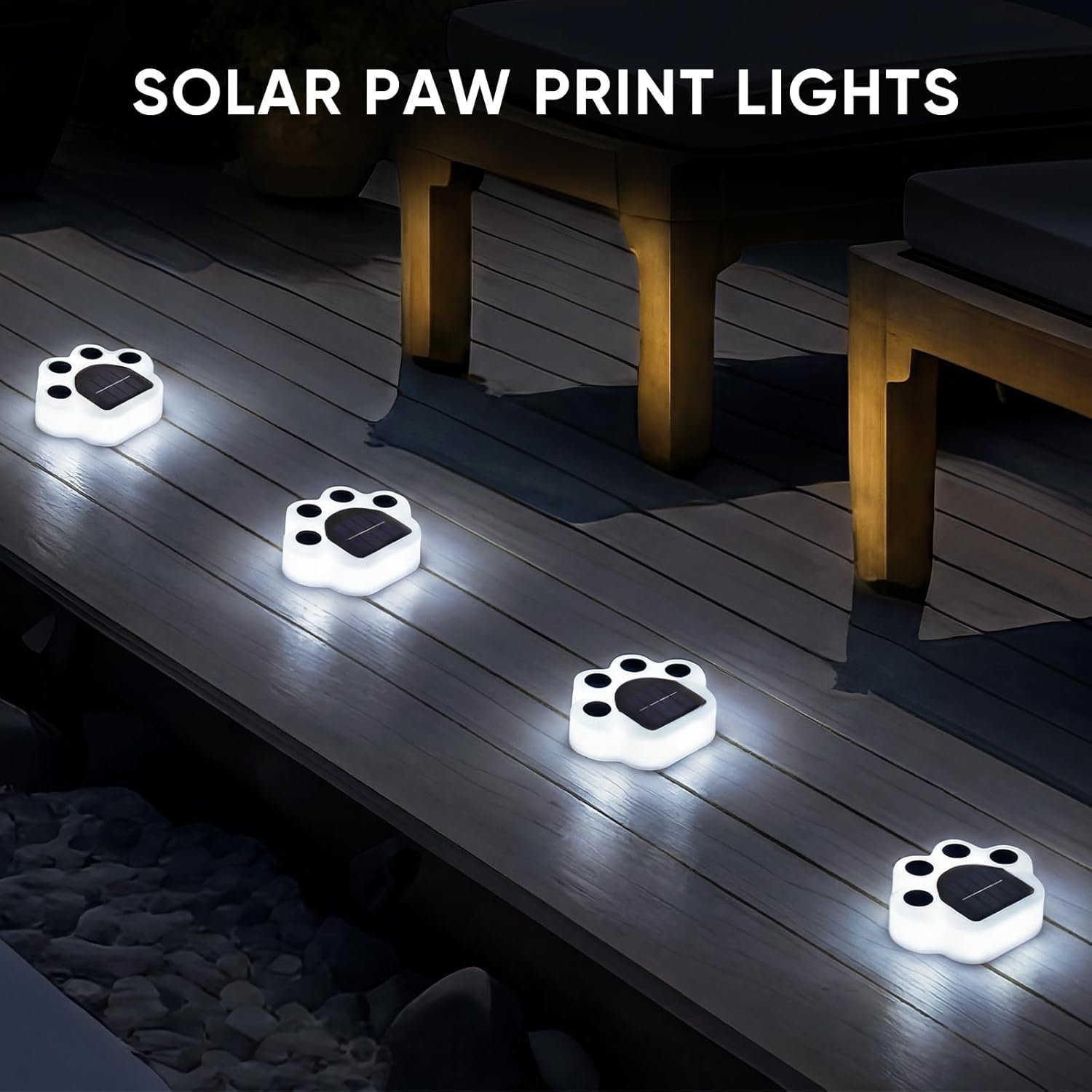 Solar Paw Print Lights 6 Pack, Outdoor Waterproof Solar Garden Lights, Lawn Patio Pathway Decorative Lights, Pet Dog Lovers Gifts for Women Mom Mother's Day (Cool White)