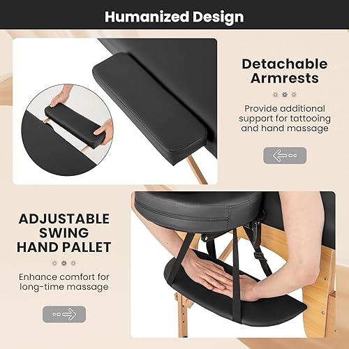 Miniatura 4 de Giantex Mesa de masaje, cama de masaje portátil con funda de transporte, 2 secciones de salón de spa, cama de tatuaje de cuidado facial, altura