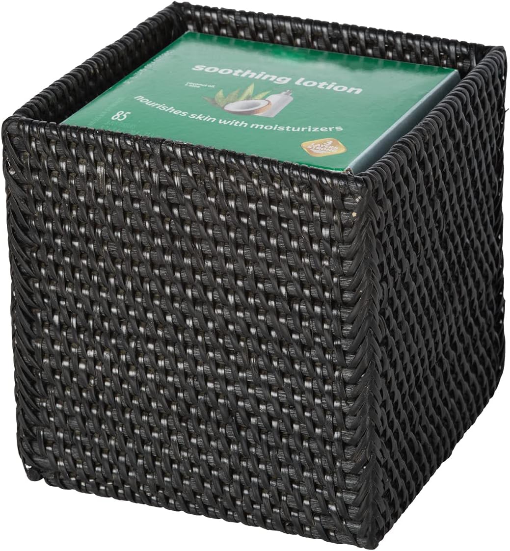 KOUBOO Loma Square Rattan Tissue Box Cover, Wicker Holder, Solid Black image 3