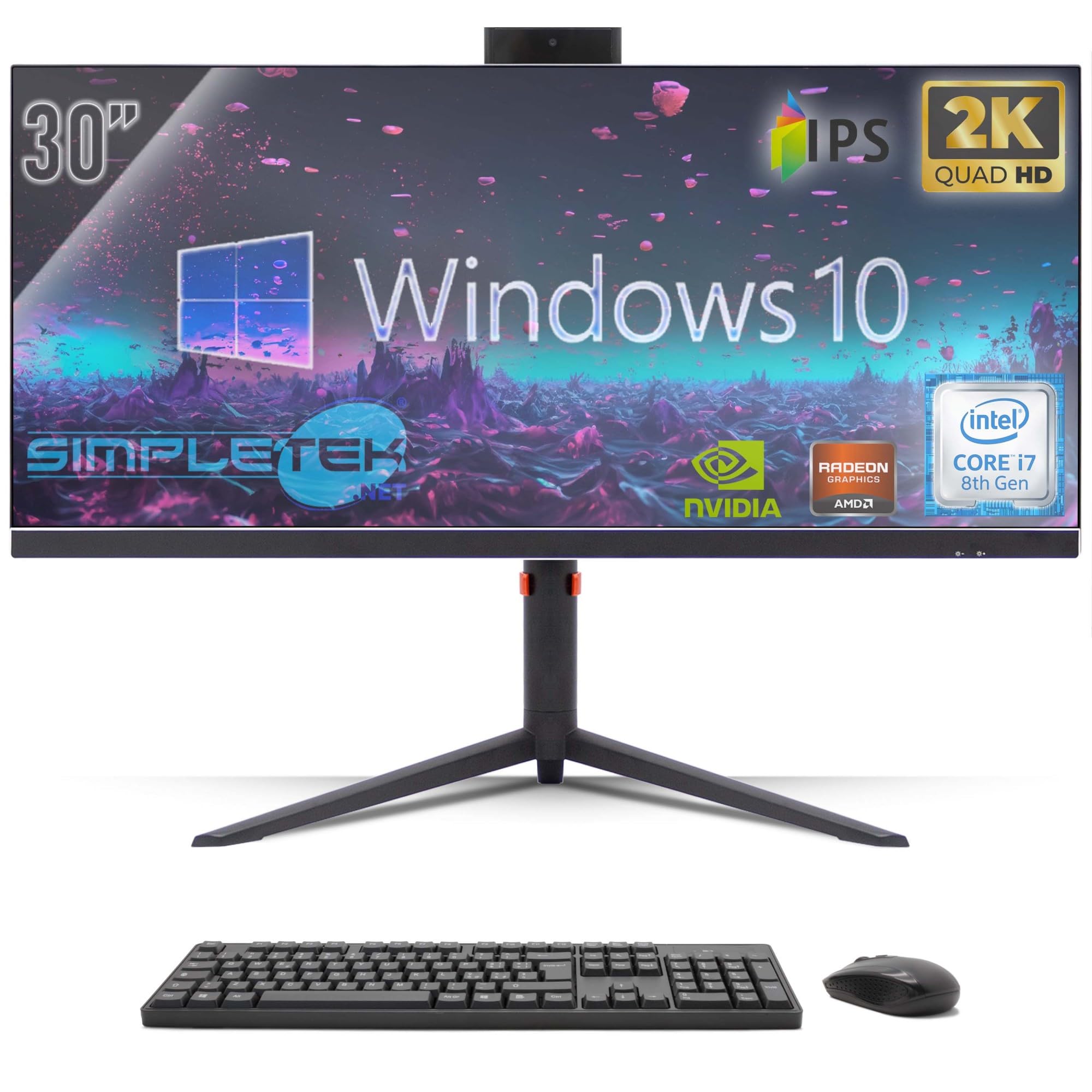 SIMPLETEK - All in One PC 30" IPS 2K Core i7 nVidia RTX 4060 8GB | Windows 10 Pro - 64GB DDR4 960GB SSD M2 + 2TB | Computer Fisso da Gaming Tutto in Uno WiFi6 HDMI