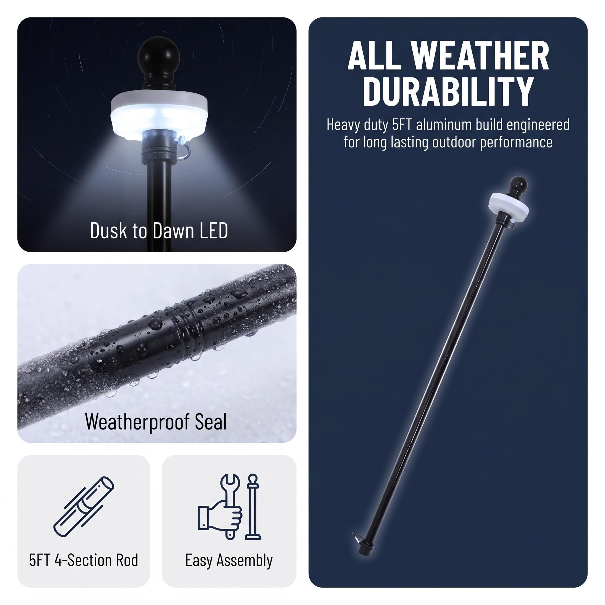 Lampe Solaire LED pour mât de Drapeau, Compatible avec Les Drapeaux