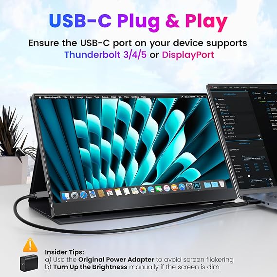Upperizon Portable Monitor 15.6 4K UHD 3840X2160 100% sRGB 60Hz IPS HDR HDMI USB-C Travel Monitor for Laptop MacBook PC Surface PS5 Xbox External Display with Full Coverage & Speaker VESA Compatible