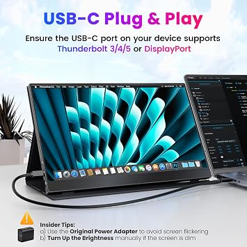 Upperizon Portable Monitor 15.6 4K UHD 3840X2160 100% sRGB 60Hz IPS HDR HDMI USB-C Travel Monitor for Laptop MacBook PC Surface PS5 Xbox External Display with Full Coverage & Speaker VESA Compatible