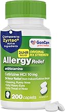 GenCare - Cetirizine HCL 10 mg (200 Caplets) - 24 Hour Allergy Relief Pills - Non Drowsy Generic OTC Allergy Medication - Antihistamine Medicine for Sneezing, Runny Nose & Itchy Eyes - Generic Zyrtec