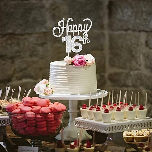 Miniatura 412 de LINGTEER Decoración de pastel de diamantes de imitación dorados para cumpleaños número 15 – Cheers to 15th Birthday Quince años de edad, decoración