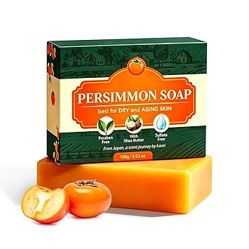 Deodorizing Persimmon Soap Best for Dry and Aging Skin, with Japanese Persimmon and Green Tea Extract, Natural Body Wash Soap for Old People, Gentle Cleansing Body, for Men & Women
