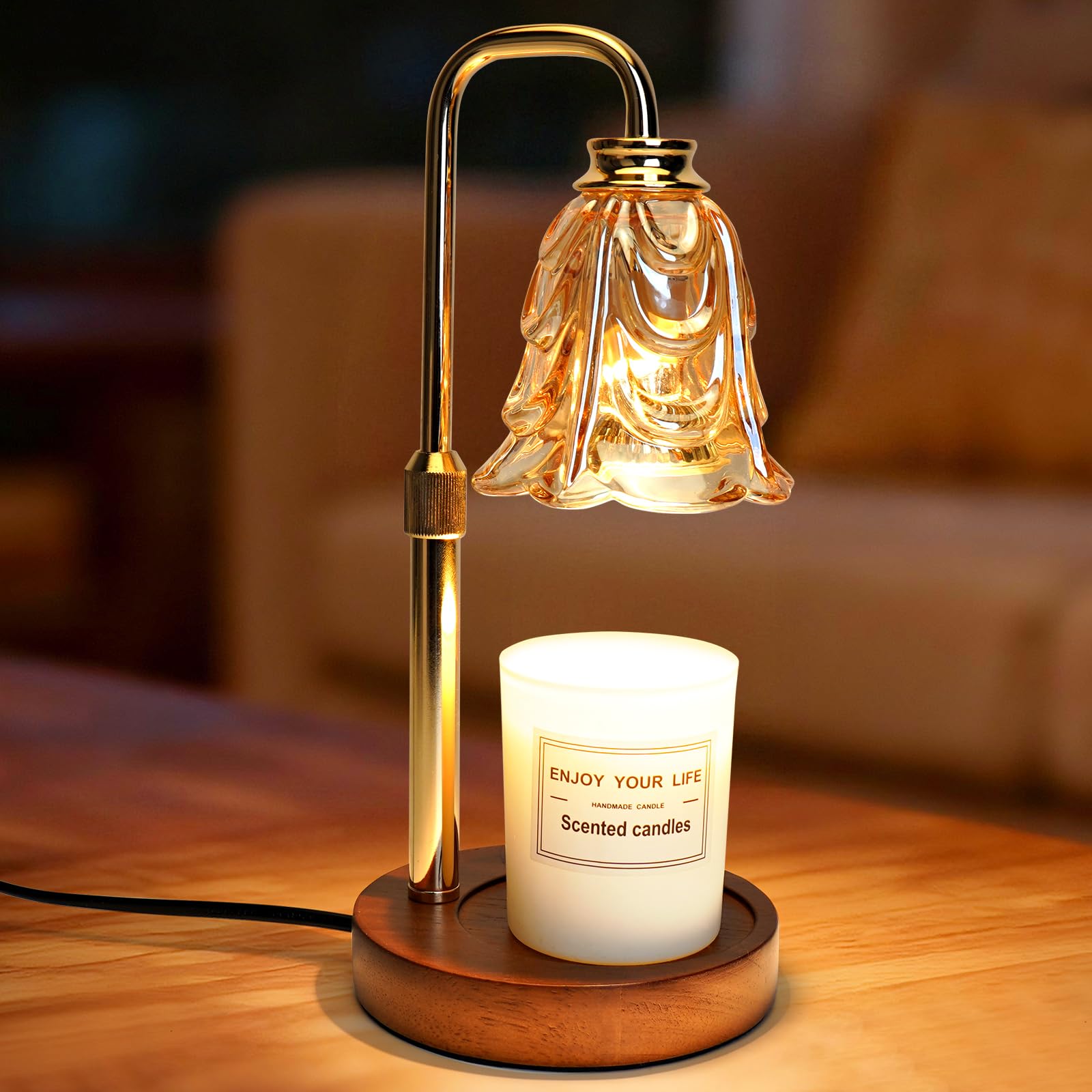 HOSSOM Candle Warmer Lamp Safe Flameless Lampara Vela Timer & Dimmer Calentador de Velas Altura ajustable para la relajación de la decoración de la oficina en el hogar