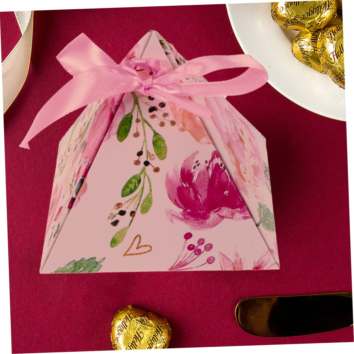 SOLUSTRE Scatole Regalo Triangolari in Carta Rosa 50pezzi per Matrimoni Compleanni Caramelle Confetti Bomboniere Festa Creativa Chic