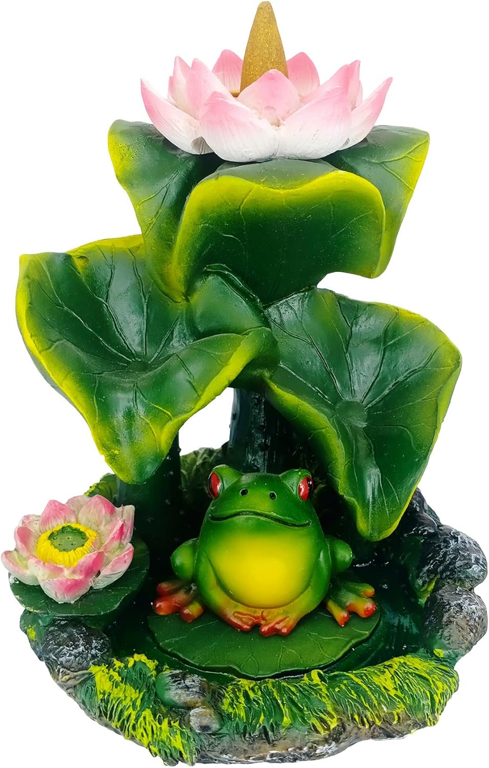 Fantasy Gifts Frog Under Lily Pads & Flower Backflow Incense Burner | Resin Aromatherapy Cone Holder with Waterfall Effect | Nature-Themed Decor for Home, Meditation, Relaxation & Gifting