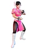 Street Fighter Officially Licensed Women&apos;s Deluxe Classic Chun Li Pink Cosplay Costume Golden Embroidery