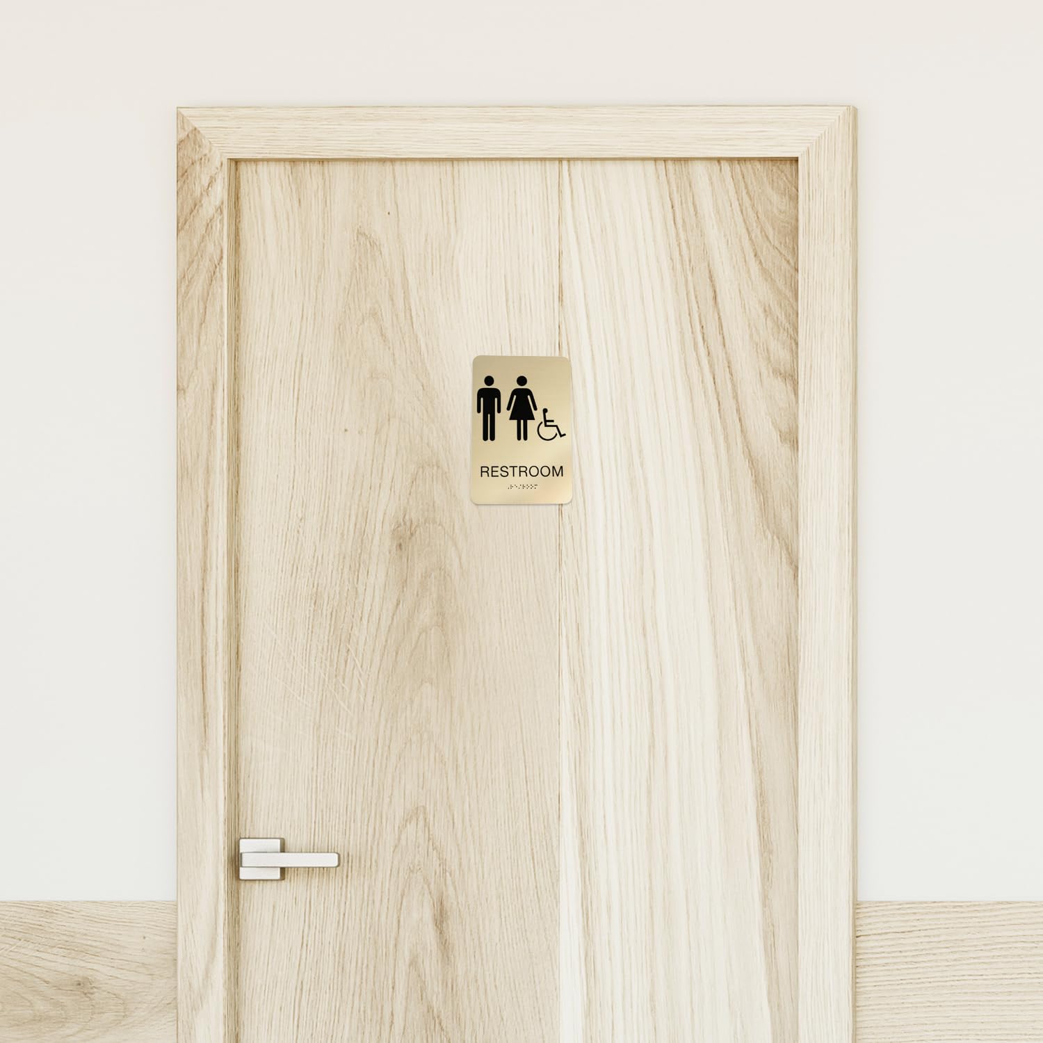 Franklin Brass Bathroom Door Sign Brushed Gold 2.2-in H x 7.4-in W Modern Metal Sign in the Wall Art department at