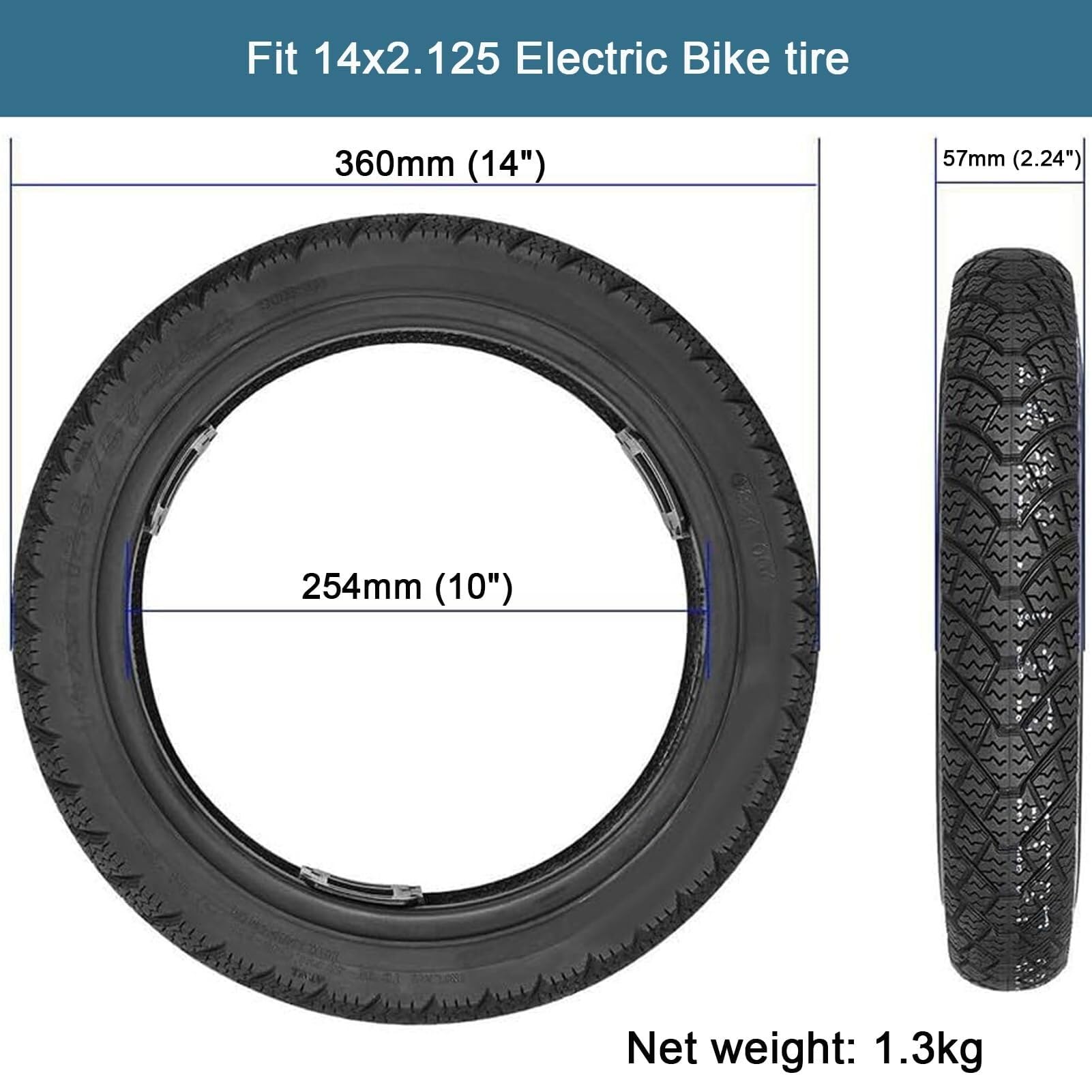 14x2,125 Opona do Roweru Elektrycznego Bezdętkowa | 14x2,125 (57-254) Odporna na Przebicie Run Flat Opony Bezdętkowe | Rower Elektryczny | Skuter