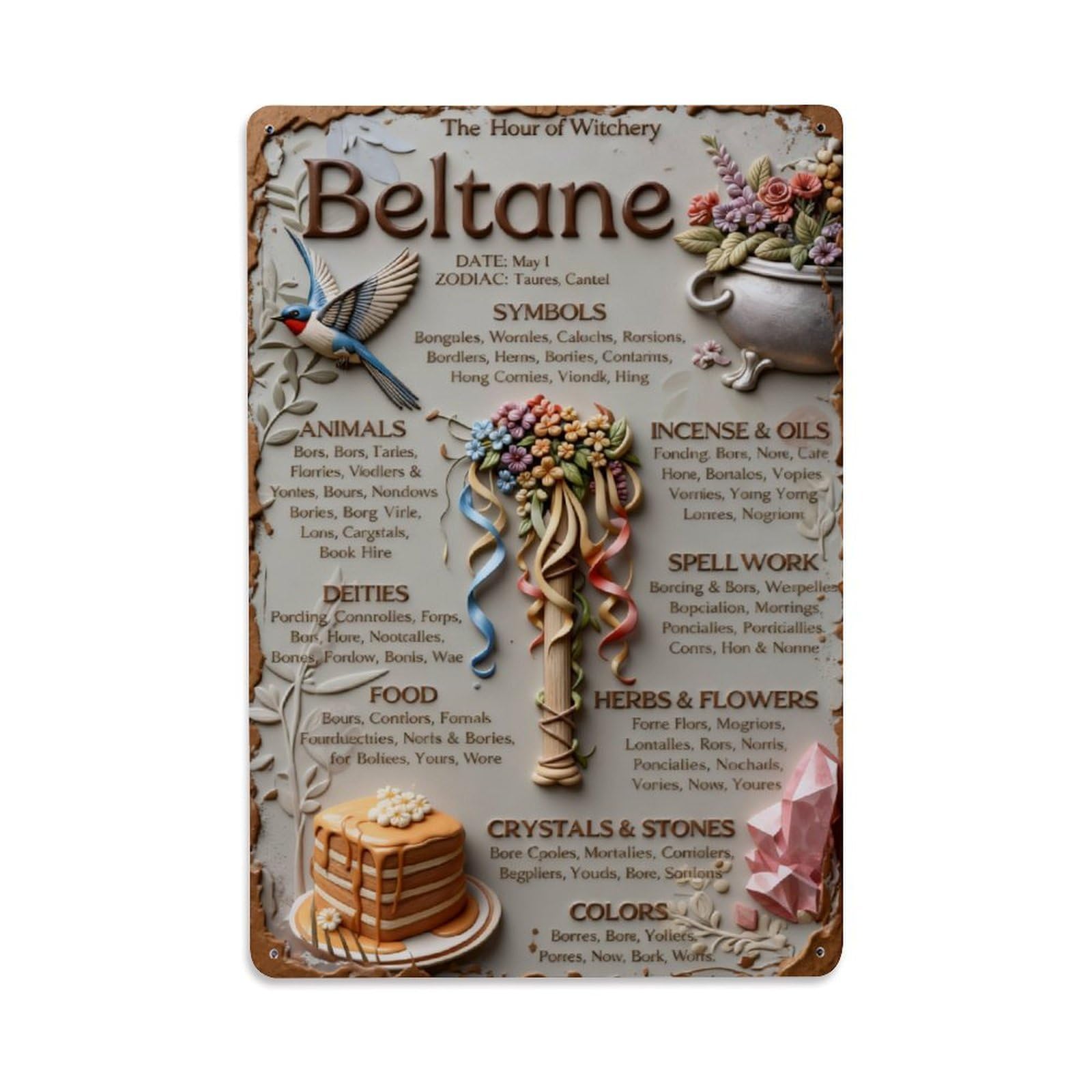 Beltane Festival Symbolic Elements Vintage Metal Tin Sign Retro Wall Decor, Bar Garage Cafe Kitchen Home Wall Art Poster Decoration 8x12inches