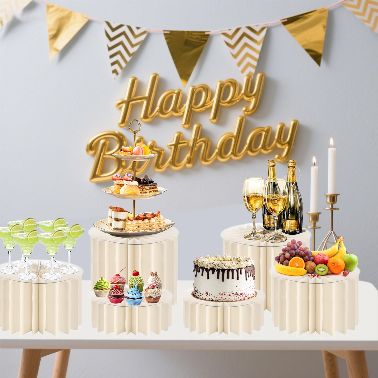 Lot de 6 Presentoir Aperitif Buffet Pliable, Presentoir Gateau 3 Tailles | Rehausseurs de Buffet, Support Gateau en Acrylique et en Carton pour Traiteur, Desserts, Figurines, Bijoux, Mariages