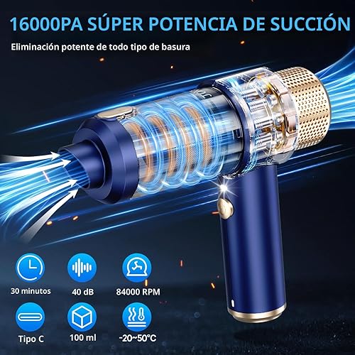 Miniatura 3 de JONYJ Aspiradora de mano para automóvil, aspiradora de mano de 16000 PA, portátil, inalámbrica, 2 en 1 plumero de aire y aspiradora con luz LED,
