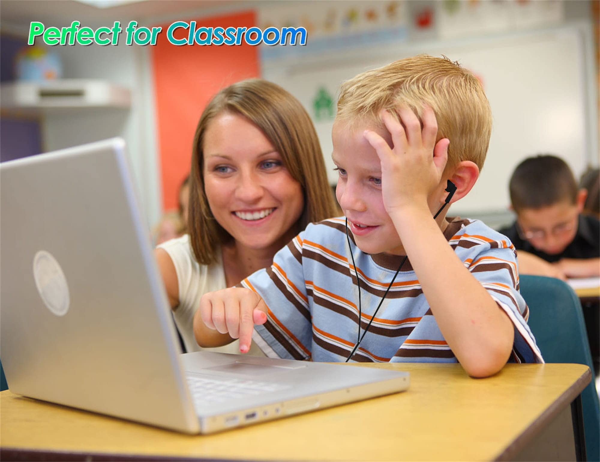 108 confezioni di auricolari sfusi per bambini Cuffie da classe cablate nell'orecchio auricolari monouso per studenti più colori avvolti singolarmente per viaggi scolastici o uso domestico