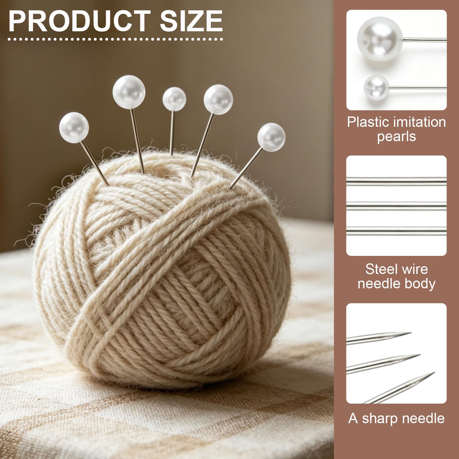 200 Pezzi Perni di Corpetto con Testa di Sfera in Plastica, Spilli Dritti Sartoria Spillo Perni con Testa di Perla, Per Bouquet, Cucito, Artigianato, Decorazioni Per Matrimoni