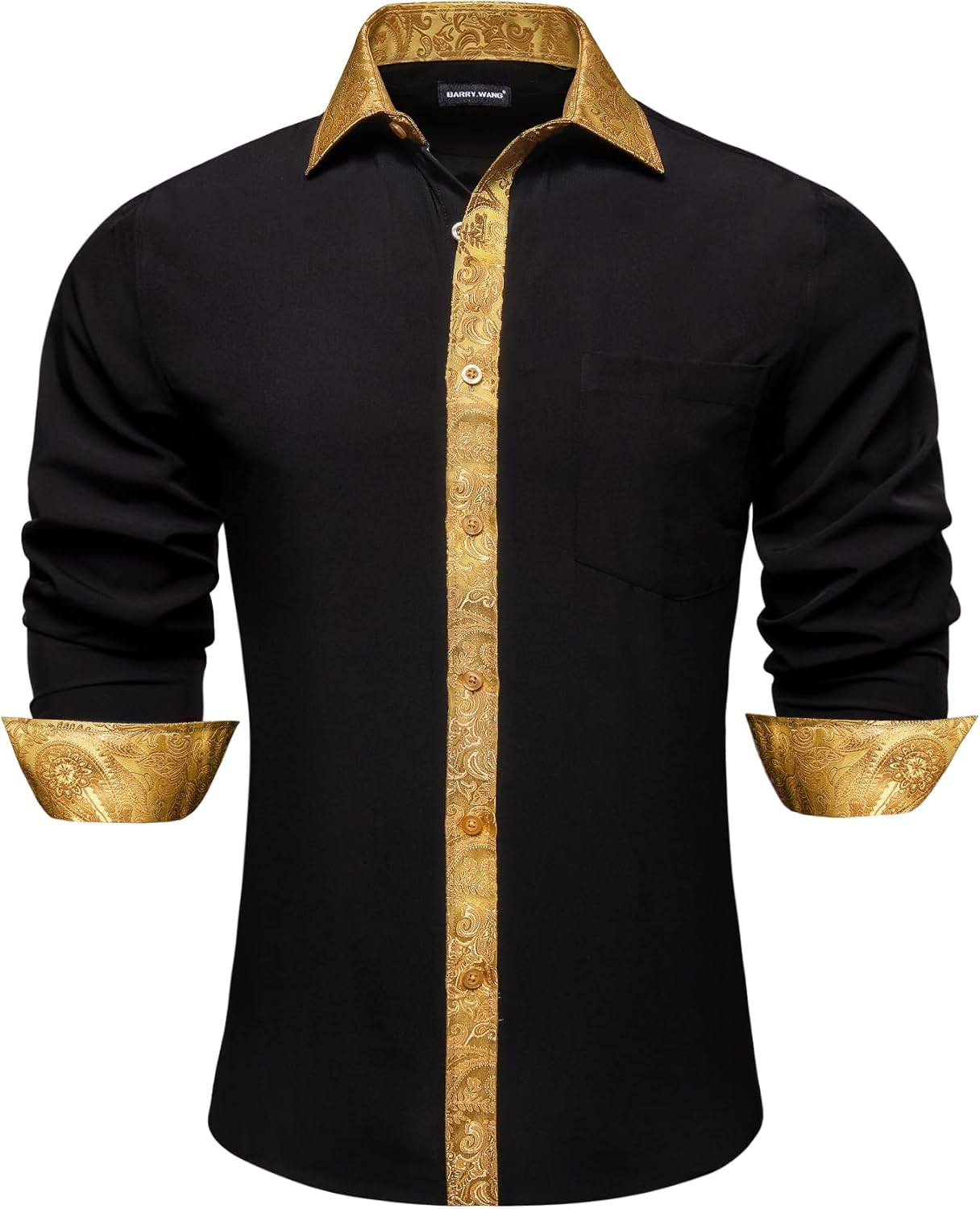 Barry.Wang Mens Business Shirts Long Sleeve Button Down Formal Shirt Collar Cuff Contrast Casual Dress Shirt Party Disco