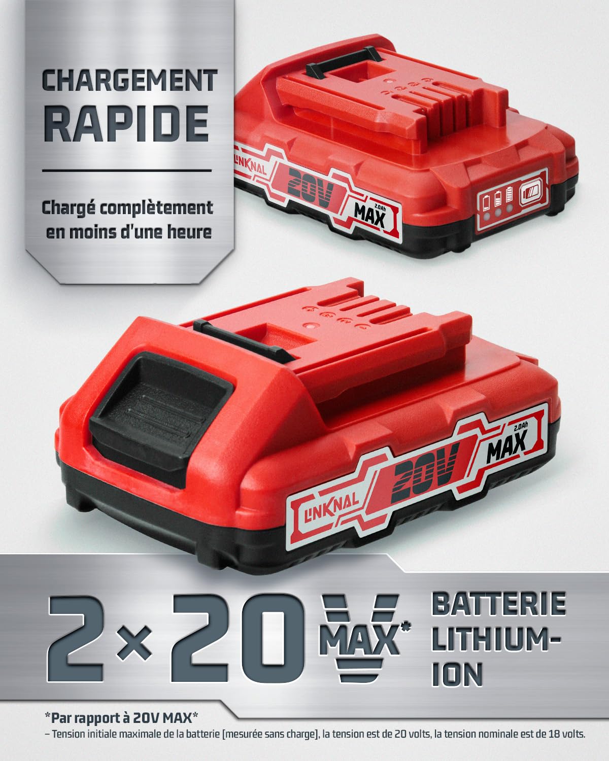 Pistolet à Clous Électrique, Cloueur Sans Fil LINKNAL Alimenté par Batterie, 18 Gauge, 2 Batteries Li-ion 20V MAX, Chargeur et 1000 Clous Inclus (L820-BN)