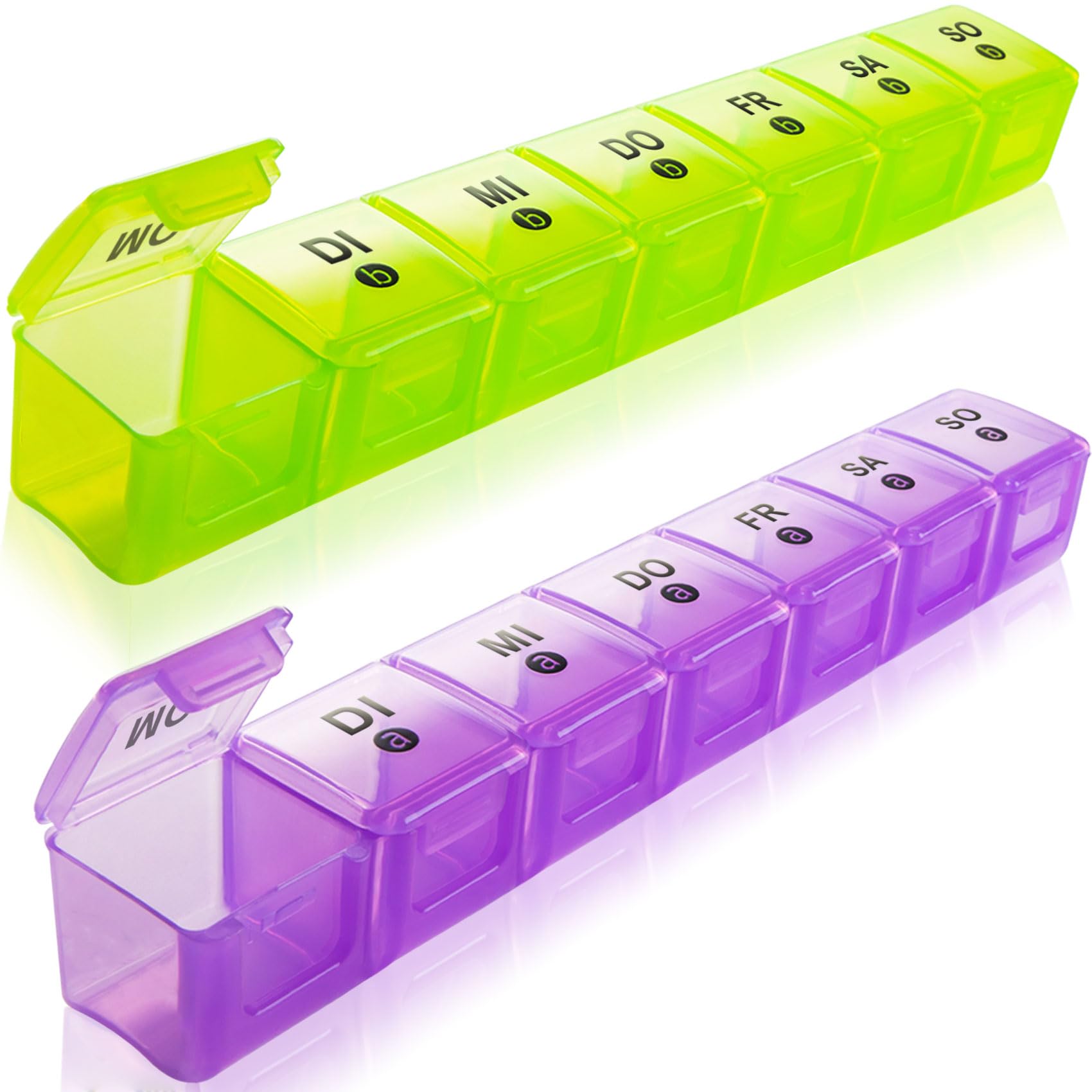 Tablettenbox 7 Tage Morgens Abends, Extra Großen Pillendose 7 Tage 2 Fächer Medikamentenbox 14 Tage Große Fächer Eine Woche Pillenbox Groß Tragbare Reise Medikamentenbox 7 tage
