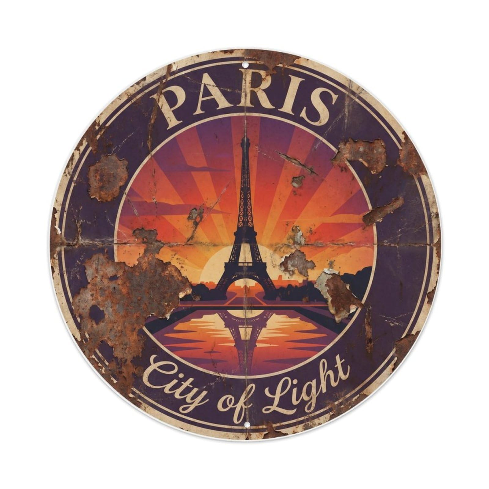 Fqnyr Style Vintage Travel Eiffel Tower Sunset Metal Tin Sign