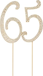 Honbay 65 Birthday Cake Topper Sparkly Bling Alloy Crystal Rhinestones Cake Topper Cake Decoration for 65th Birthday or Anniversary Party (Gold)