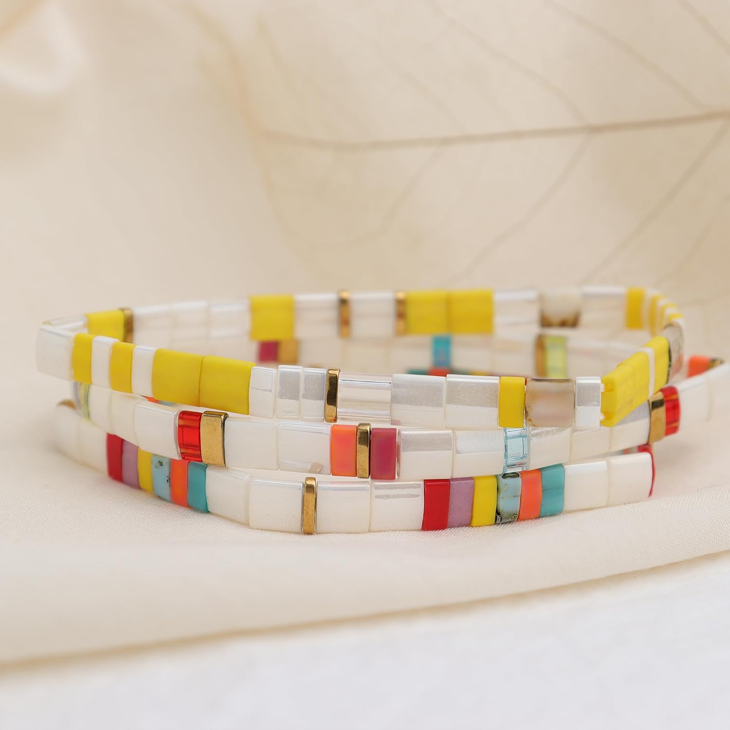 Sonateomber Tila Flat Beaded Stretch Bracelets for Women, Trendy Stackable Colorful Glass Square Beads Stack Bracelet Beach Jewelry Gift - Image 5