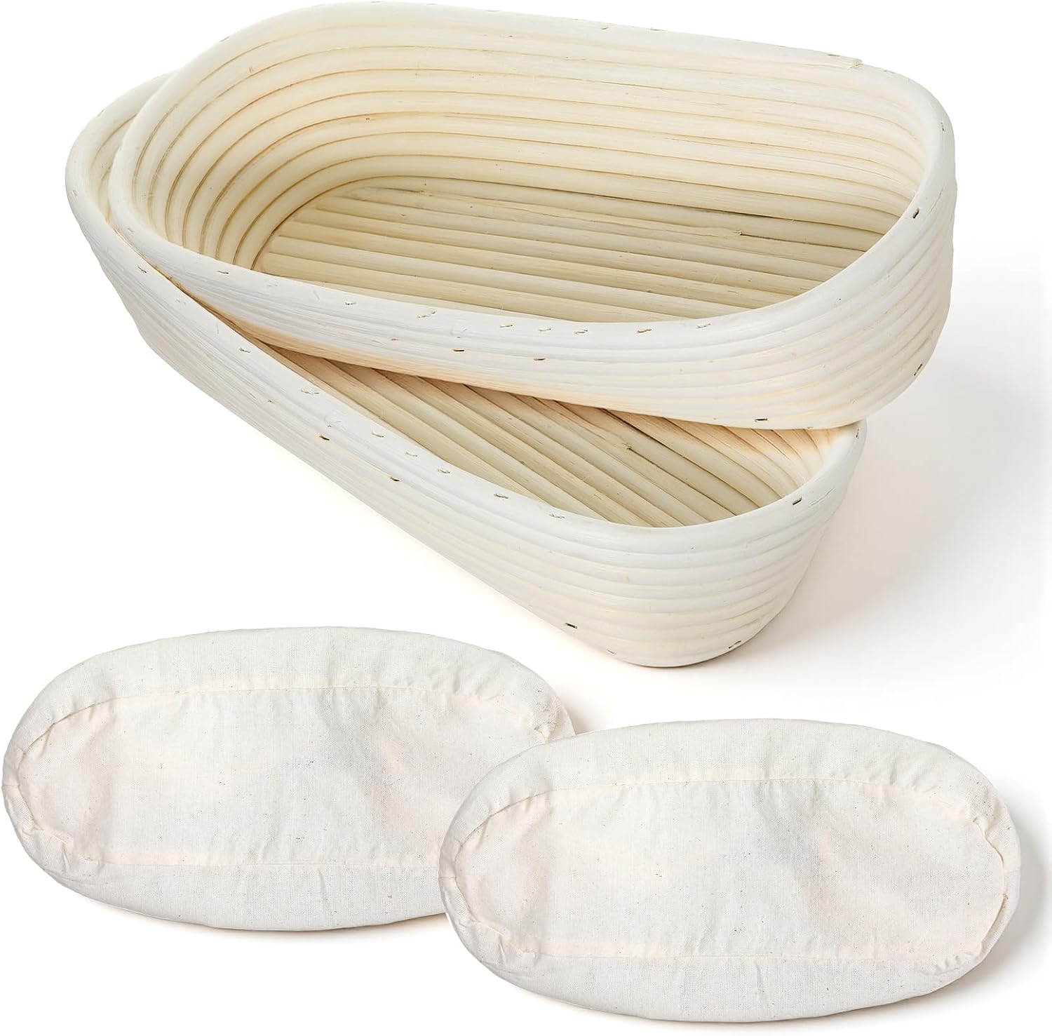 2 Pack 13 Inch Oval Bread Proofing Basket,Banneton Basket Bread Baking Bowl with Linen Liner Cloth, Perfect for Professional & Home Sourdough Breads Baking, Artisan Sourdough Breads