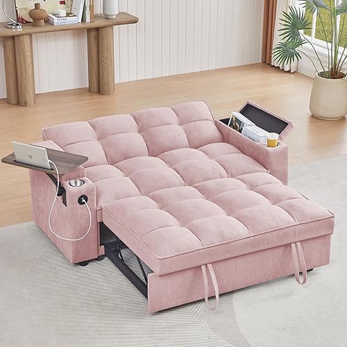 Miniatura 44 de sofá cama de terciopelo de 58 pulgadas, convertible 3 en 1 con bolsa de almacenamiento y respaldo ajustable, perfecto para espacios pequeños, sala 7