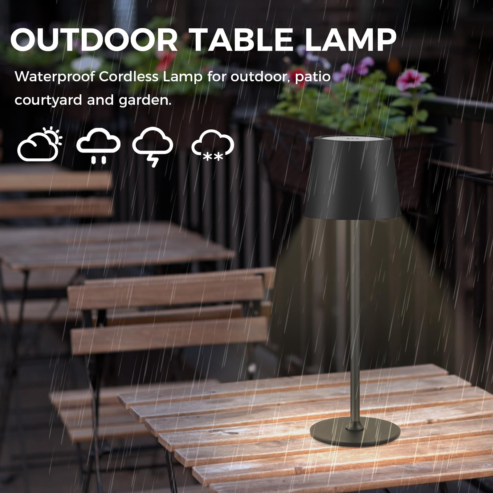CNMTCCO Bezprzewodowa lampa stołowa, ładowana baterią 5200 mAh, regulowana wysokość, 3 temperatury barwowe, możliwość ściemniania, przenośna, wodoodporna