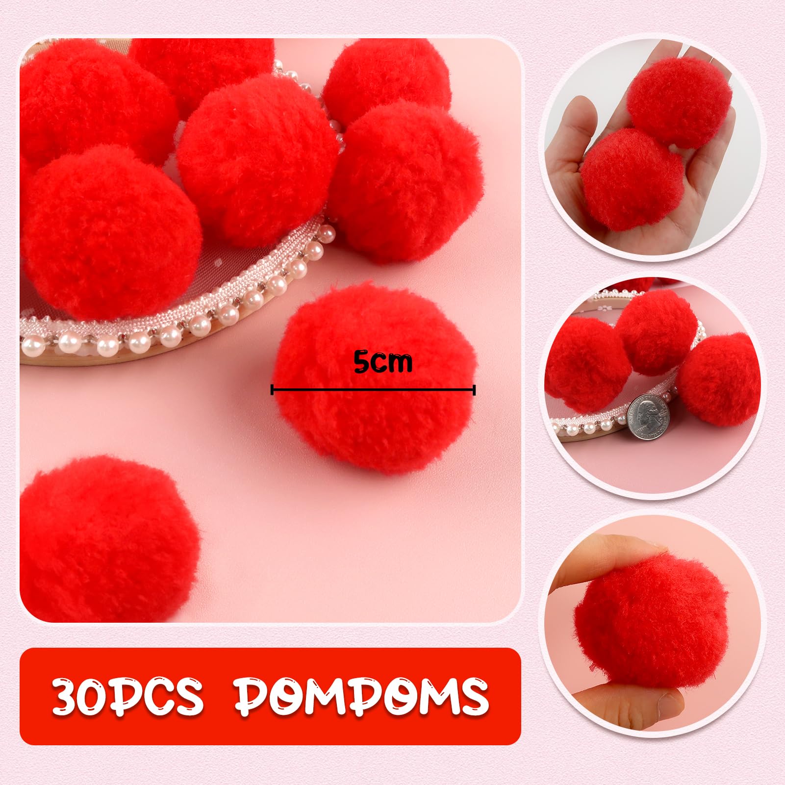 TOAOB 30pcs 5cm Large Pom Poms Balls Red Fluffy Pompoms for DIY Crafts Decorations - Image 2
