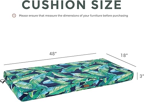 Miniatura 3 de Magpie Fabrics Cojín de banco para exteriores de 48 x 18 pulgadas, con asa y lazos para jardín, patio, porche, sofá, columpio (gris oscuro)