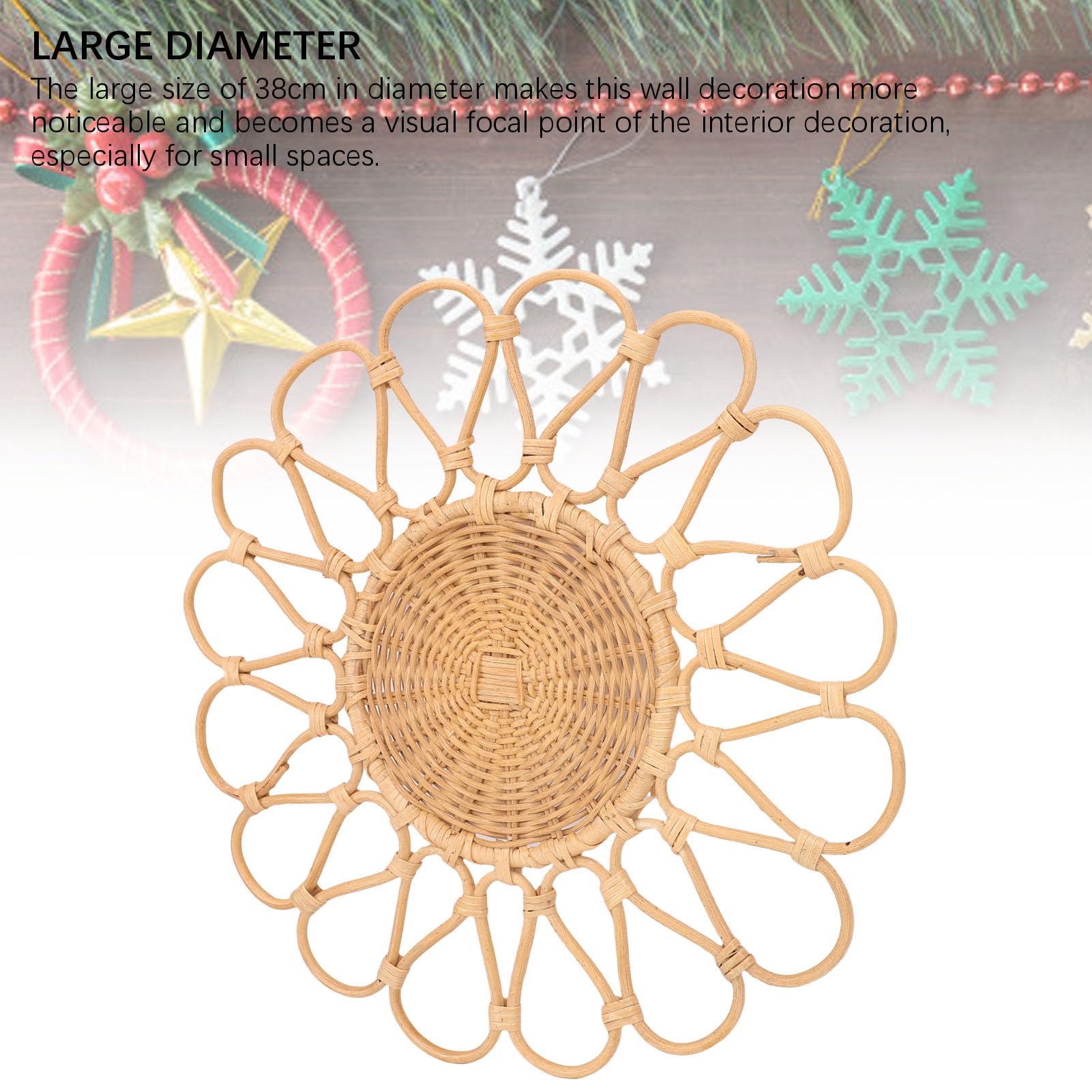 Tissting Decoración de Pared de ratán con Forma de Girasol - Colgante Tejido a Mano de 38 cm para Sala de Estar, Pasillo o Dormitorio, Arte Natural Bohemio