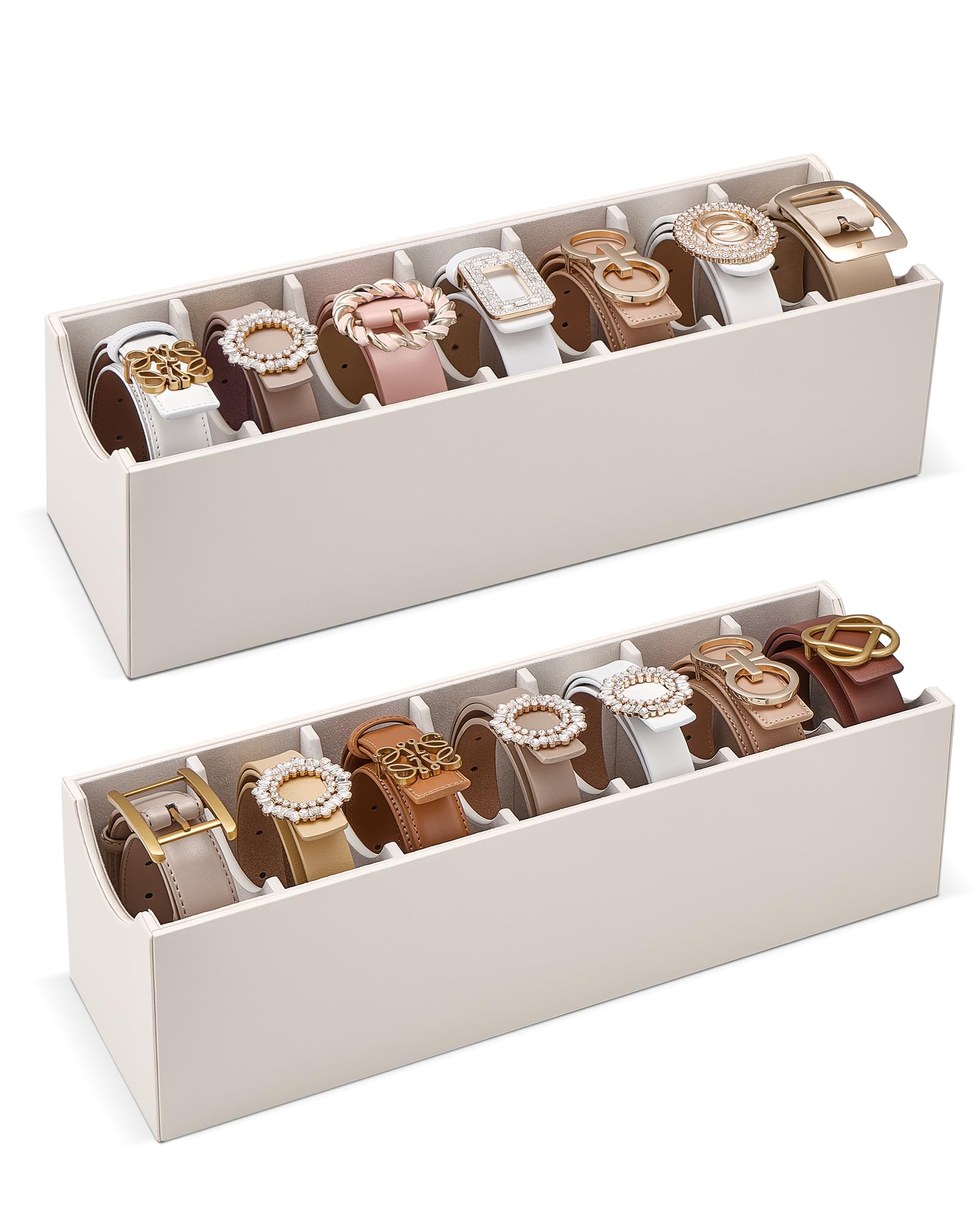 Lolalet 7 Fächer Gürtelhalter, Gürtel Aufbewahrung Gürtel Aufbewahrungsbox für Closet Drawer, Gürtel-Belt Organizer für Herren -2 Packungen, Creme