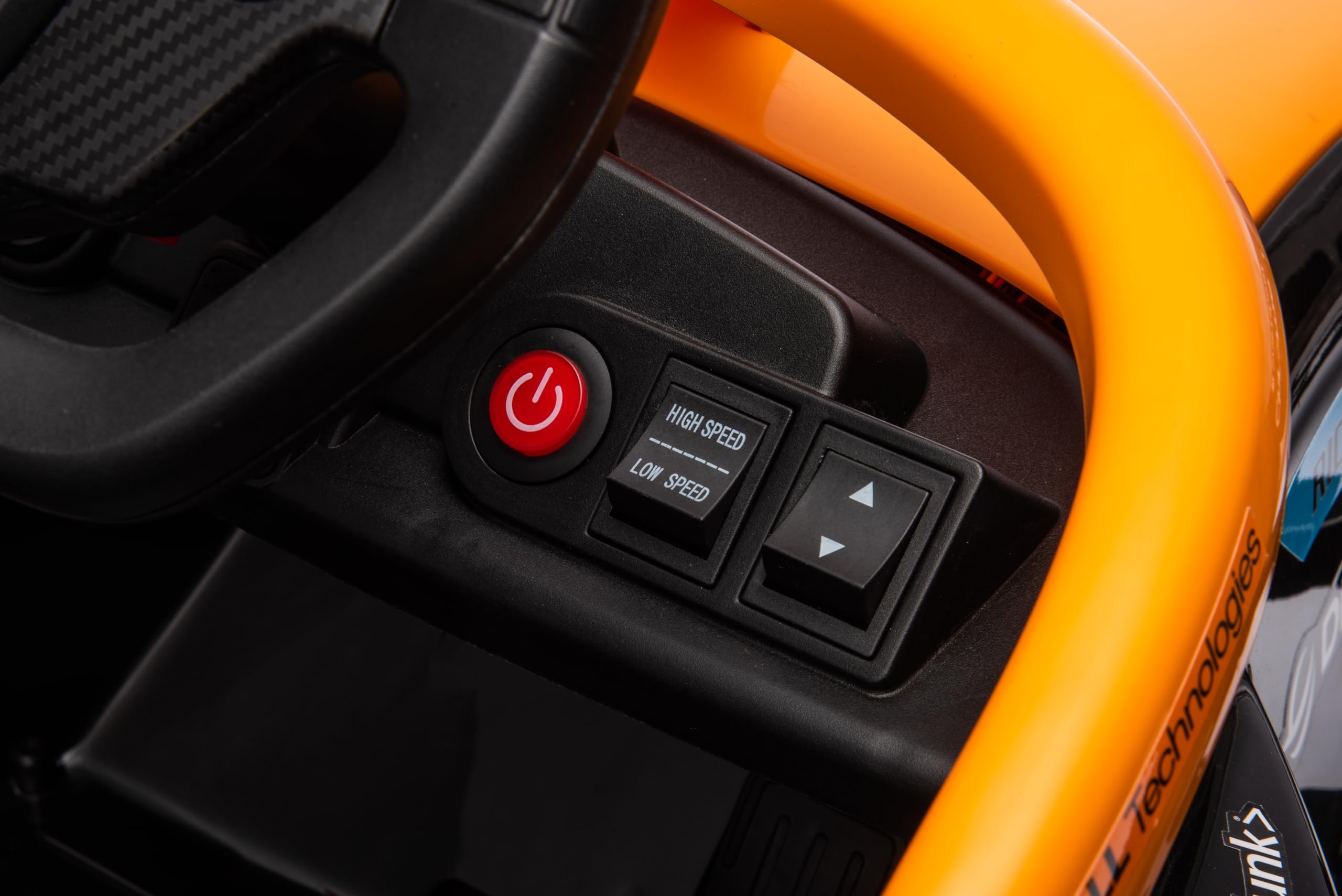 Jeździk elektryczny samochód McLaren, MP3, pilot zdalnego sterowania, zawieszenie sprężynowe, bolid, quad, pojazd (Pomarańczowy) | MP3, pilot zdalnego sterowania, zawieszenie sprężynowe, pojazd dziecięcy, auto na akumulator, zabawka do jazdy