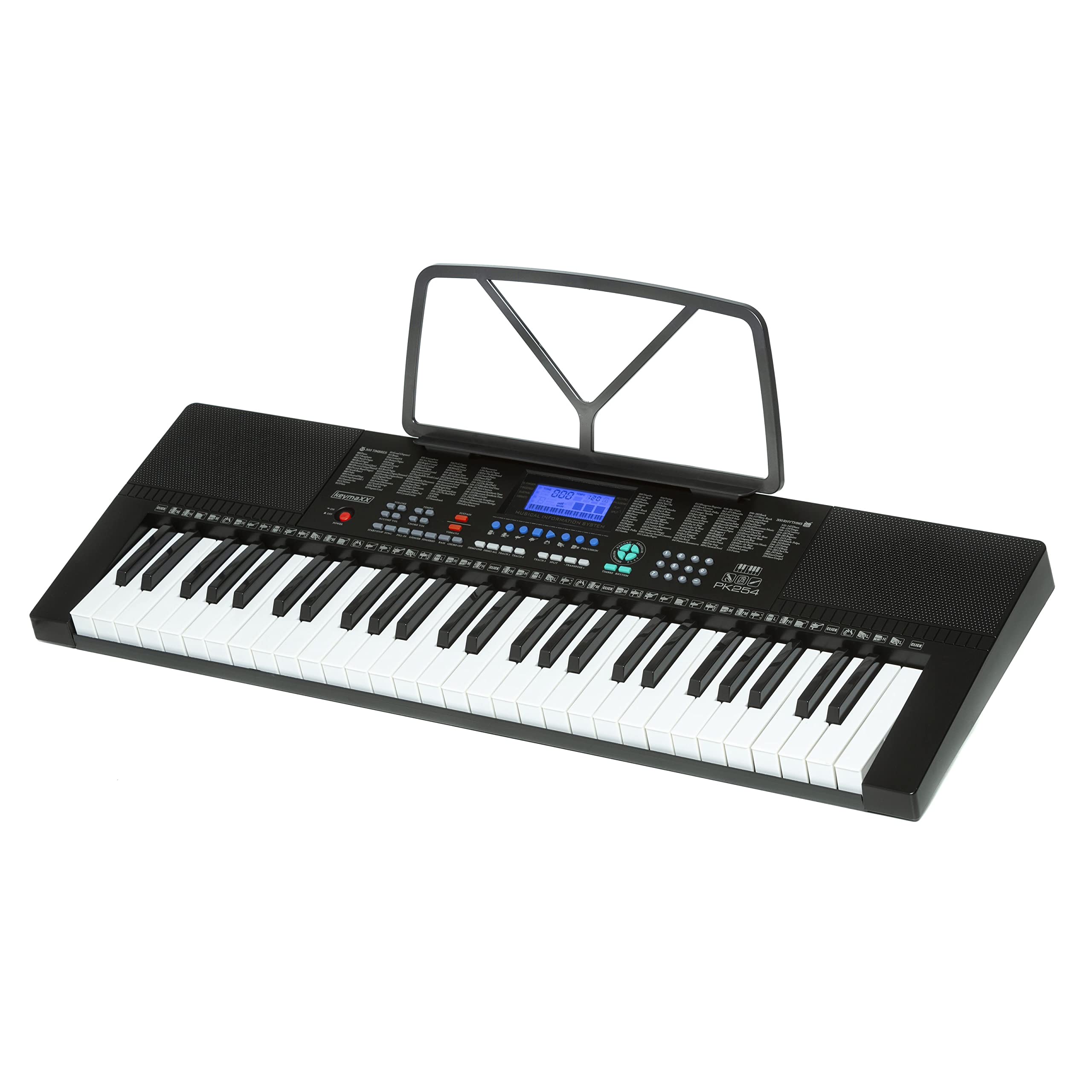 Keyboard mit 54 Tasten, Mikrofon, Notenhalter, Effekte, Aufnahme- und Lern-Funktion und 30 Demo Songs, ideal für Anfänger, schwarz